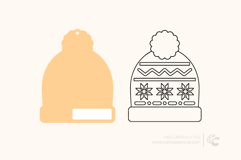 Christmas beanie SVG laser cut design with pom-pom and snowflake pattern, perfect for winter hat ornaments and festive handmade décor.